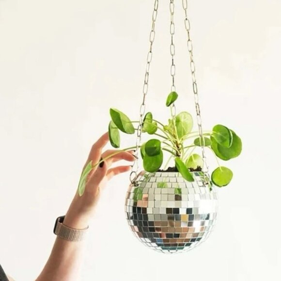 Hanging disco ball silver planter - Picture 1 of 4